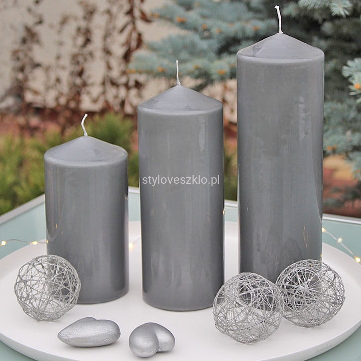 Świeca Ozdobna Pieńkowa Walec Szara ϕ8cm.jpg
