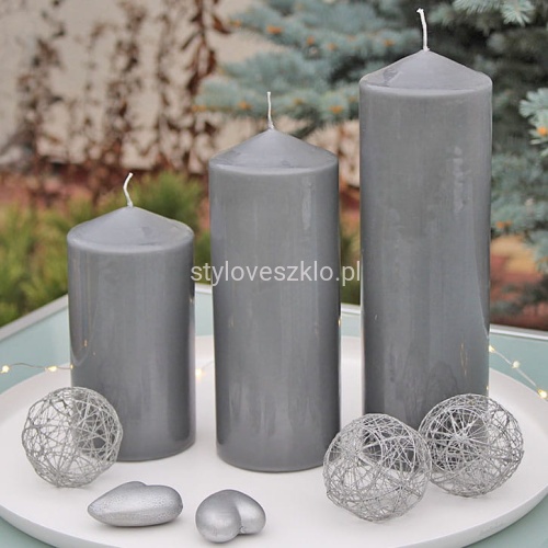 Świeca Ozdobna Pieńkowa Walec Szara ϕ8cm.jpg