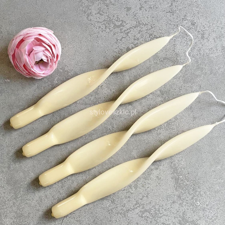 Świece Lakierowane Velvet Kręcone 27cm 4 szt. Ecru 4.jpg