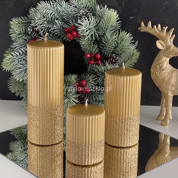 Świeca Ozdobna Pieńkowa Rylen Brokat Metalik zlota 2.jpg