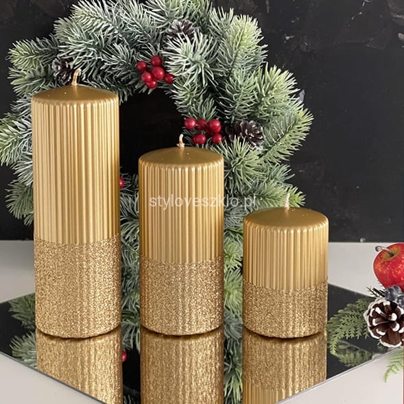 Świeca Ozdobna Pieńkowa Rylen Brokat Metalik zlota.jpg