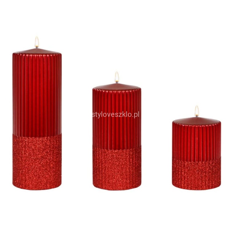 ŚWIECA OZDOBNA PIEŃKOWA RYLEN BROKAT METALIK CZERWONY 3.jpg