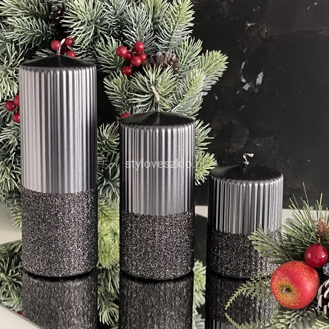 ŚWIECA OZDOBNA PIEŃKOWA RYLEN BROKAT METALIK CZARNY.jpg