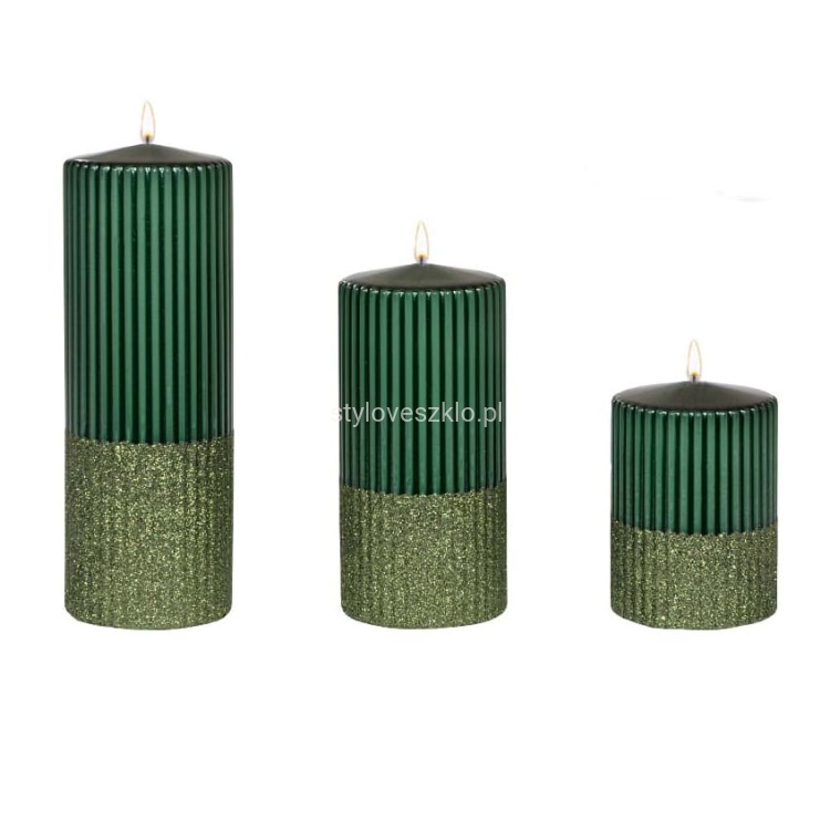 ŚWIECA OZDOBNA PIEŃKOWA RYLEN BROKAT METALIK CIEMNOZIELONY 3.jpg