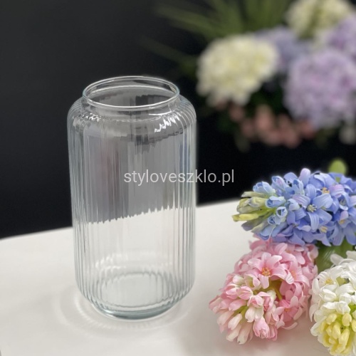 Wazon Tuba 20cm Prążkowane szklo .jpg