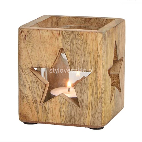 Świecznik z Gwiazdką z drzewa mango 9x9cm.jpg