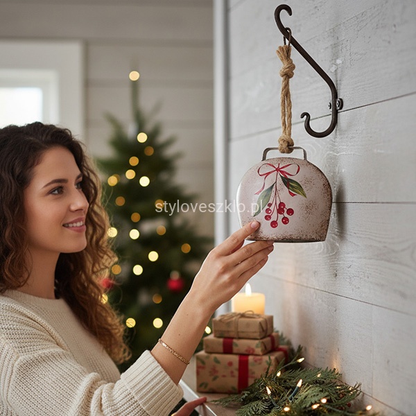 Metalowy Dzwonek Zawieszka z Gałązką Świąteczną.4.jpg