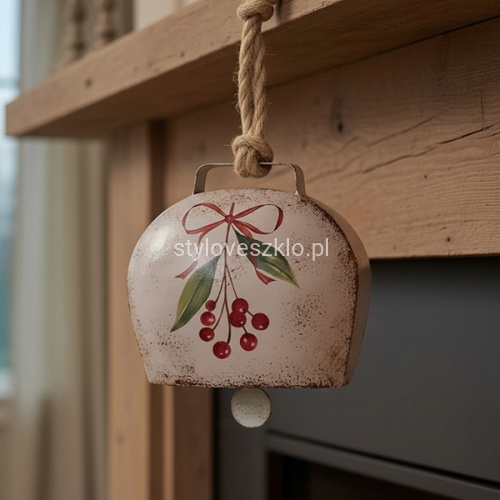 Metalowy Dzwonek Zawieszka z Gałązką Świąteczną.3.jpg