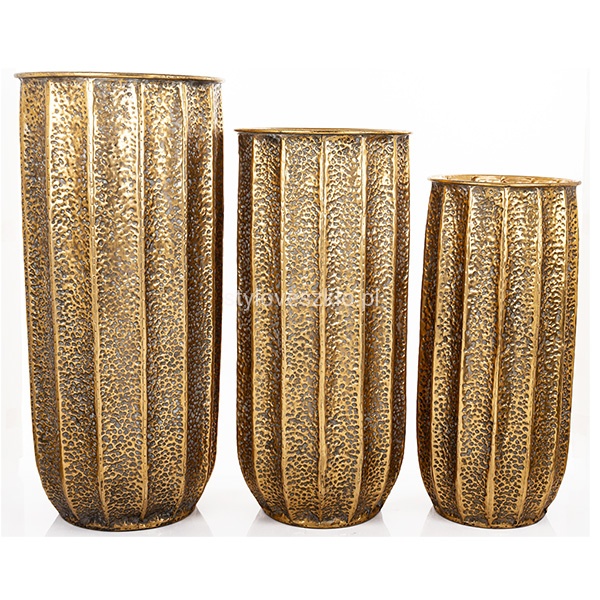 wazony dekoracyjne metalowe ryflowane złote komplet 3 szt..jpg