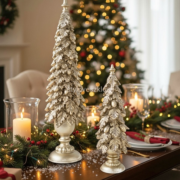 choinka dekoracyjna glamour zlota liscie i zoledzie.jpg