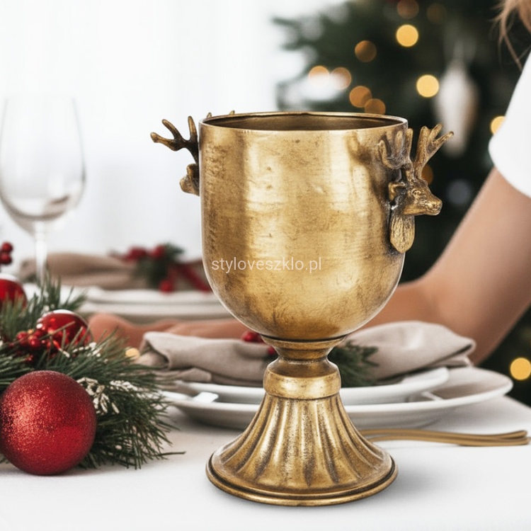 Puchar zloty z glowami reniferow.25 cm..jpg