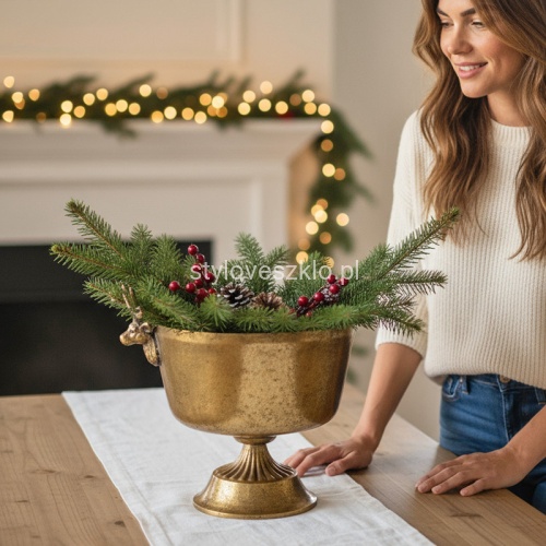 puchar dekoracyjny złoty z głowami reniferów 23 cm.jpg