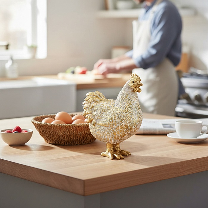 kura wielkanocna figurka zlota  duża.24cm.jpg