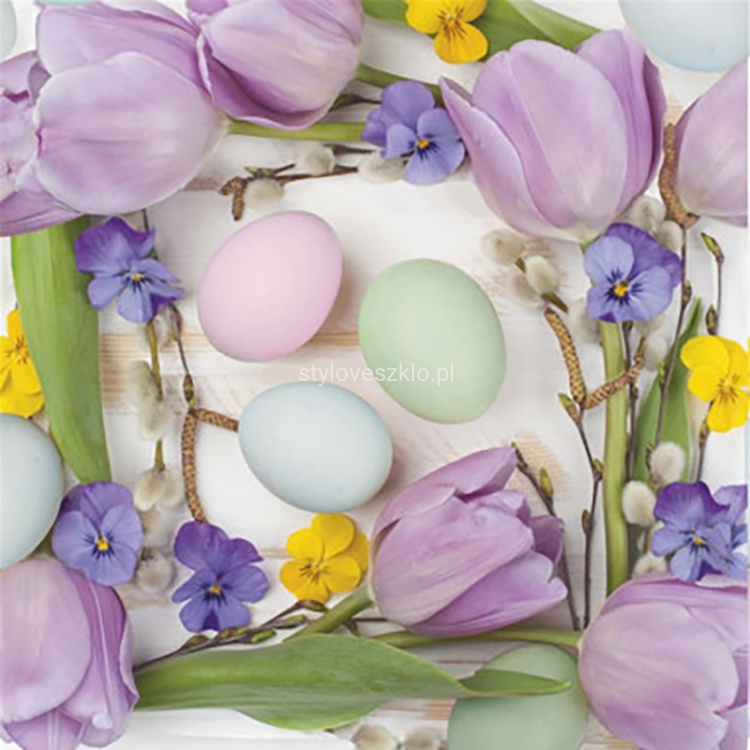 SERWETKI PAPIEROWE WIELKANOC PASTELOWE JAJKA I TULIPANY.jpg