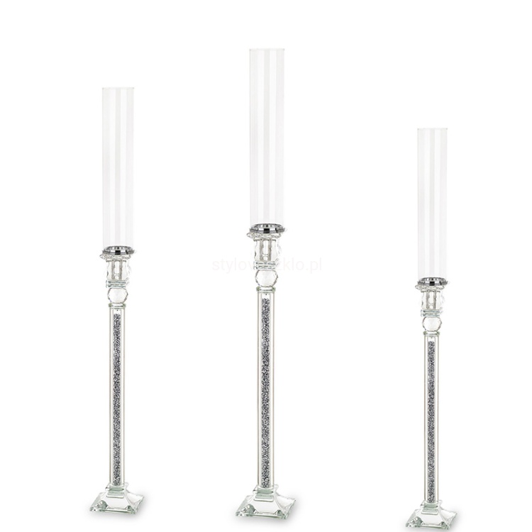 swiecznik szklany na nodze novum zestaw srebrny 3 szt..jpg