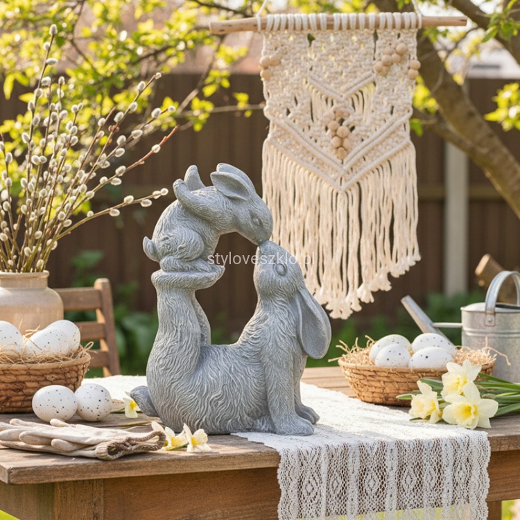 Figurka Wielkanocna Dwa Zajączki Szare 48 cm.2.jpg