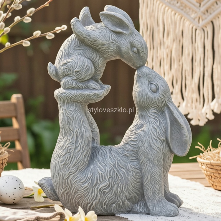 Figurka Wielkanocna Dwa Zajączki Szare 48 cm.jpg