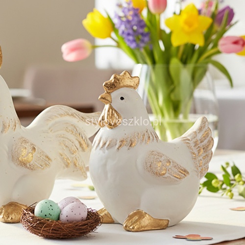 Kura Wielkanocna Figurka Biało - Złota  22cm x 20 cm.jpg