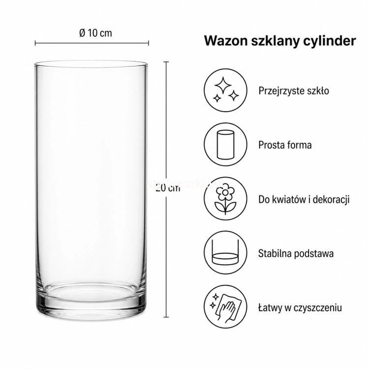 Wazon szklany cylinder 20 × 10 cm – infografika