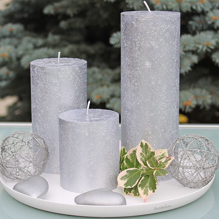 Świeca Pieńkowa Rustic BOLSIUS Shimmer Srebrna 8cm