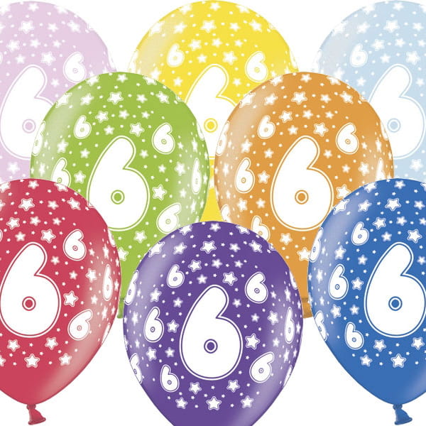 Balony Strong Mix Kolorów 6-ste Urodziny 6szt.
