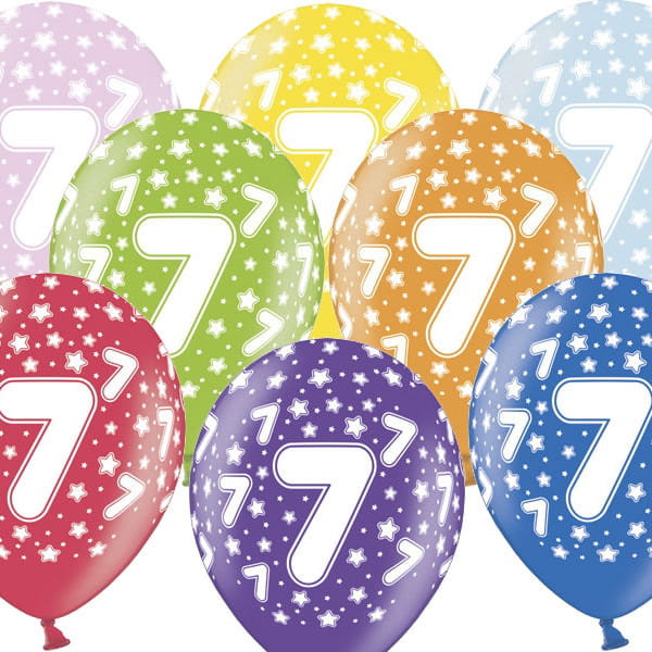 Balony Strong Mix Kolorów 7-me Urodziny 6szt.
