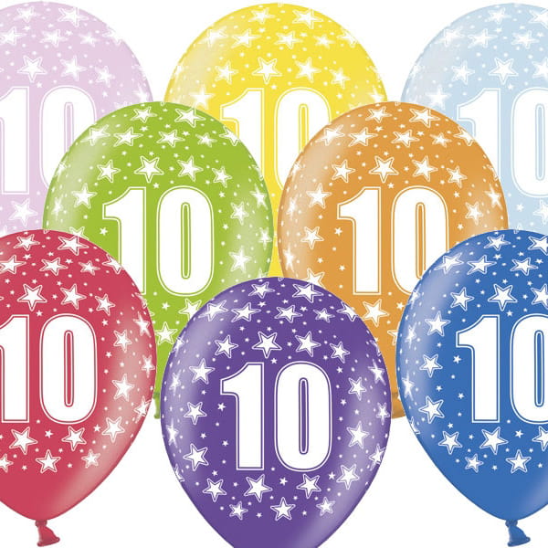 Balony Strong Mix Kolorów 10-te Urodziny 6szt.