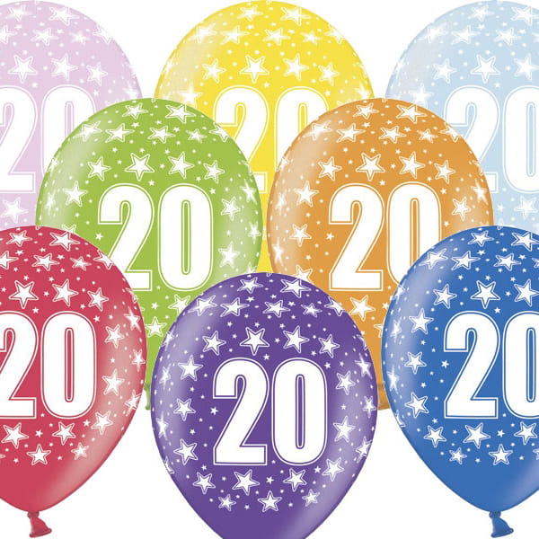 Balony Strong Mix Kolorów 20-te Urodziny 6szt.