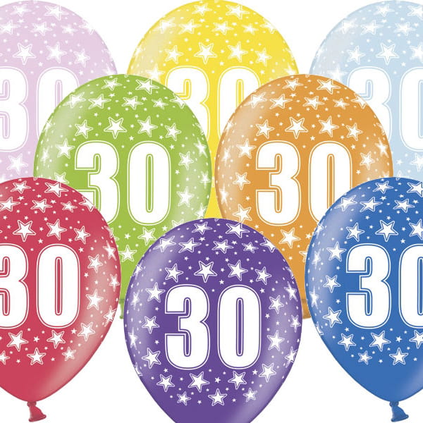 Balony Strong Mix Kolorów 30-te Urodziny 6szt.
