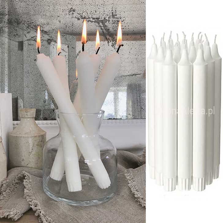 Świece Ozdobne Stołowe Białe 20cm 20szt.