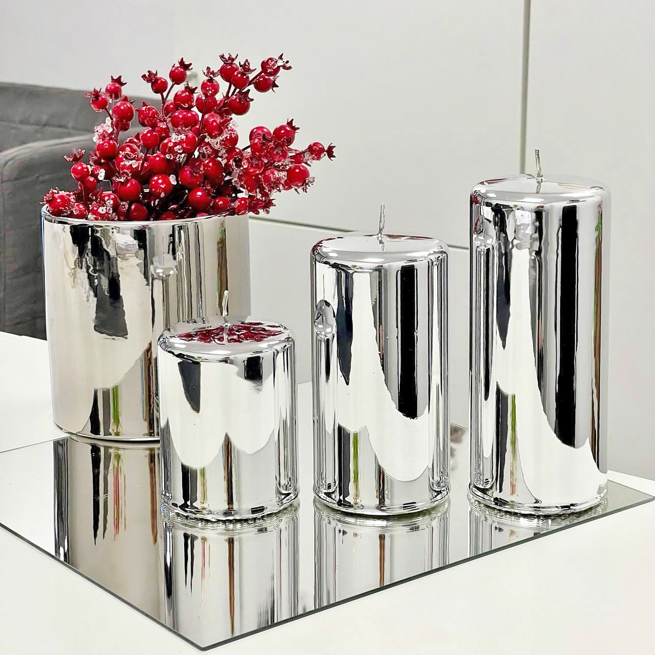 Świeca Pieńkowa Lustrzana Mirror Effect Srebrna 10cm Φ8cm