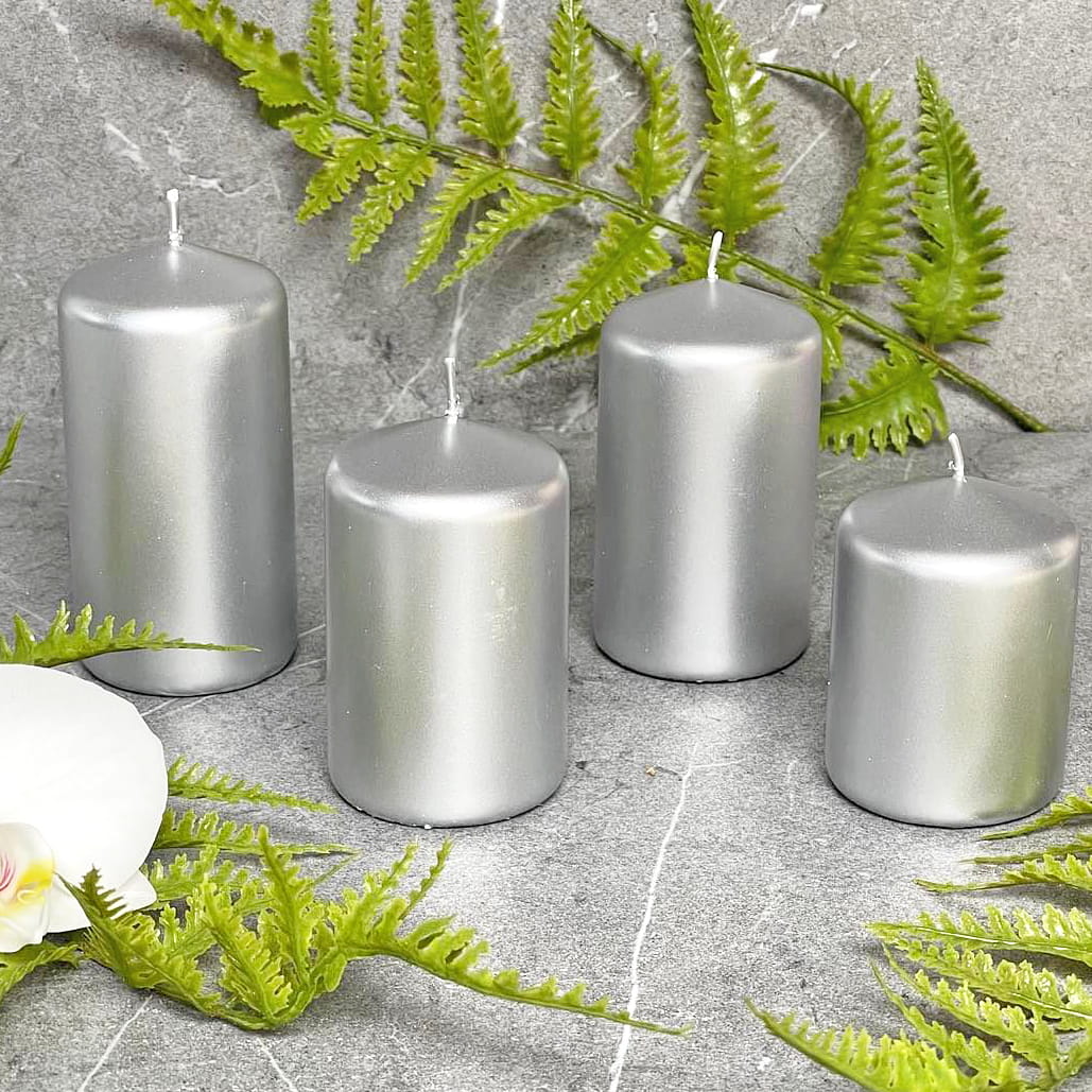 Świece Słupki Stopniowane Classic Candle Srebrny Metalik 4 szt.