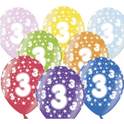 Balony Strong Mix Kolorów 3-cie Urodziny 6szt.