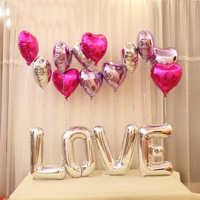 Balony Weselne Litery Napis LOVE Srebrny 35cm